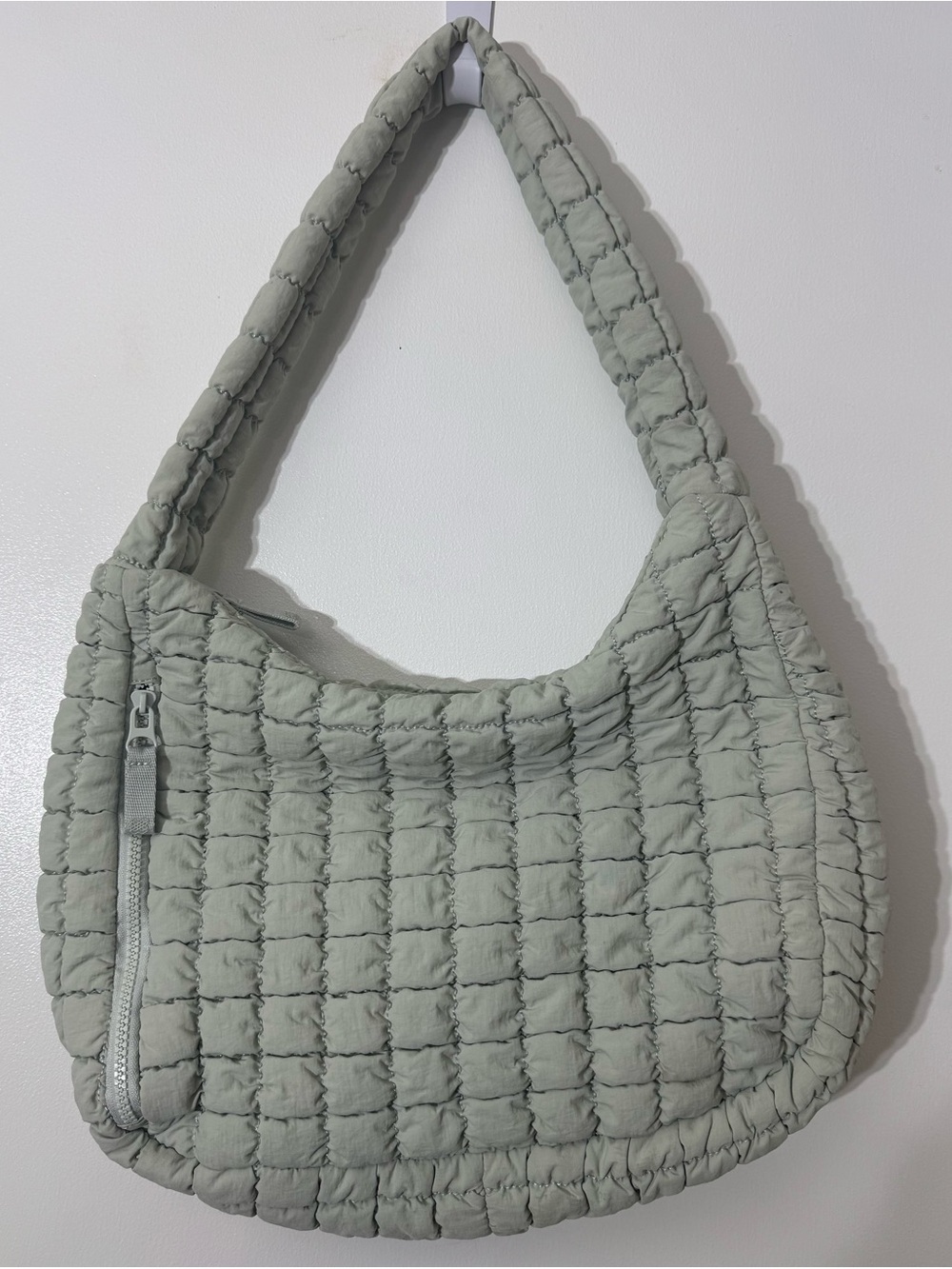 Quilted Sage Hobo Bag with Padded Shoulder Strap